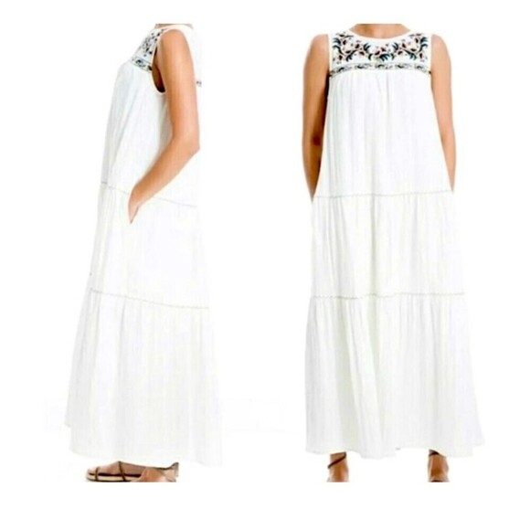 NWT Max Studio Women's Large White Embroidered Round Neck Sleeveless Maxi Dress‎ - Picture 2 of 15